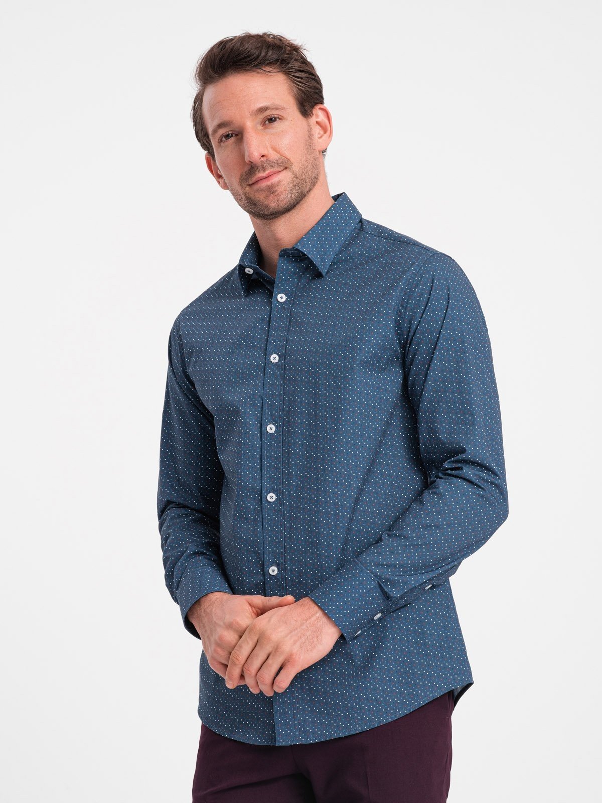 Ombre Men's cotton patterned SLIM FIT shirt - blue