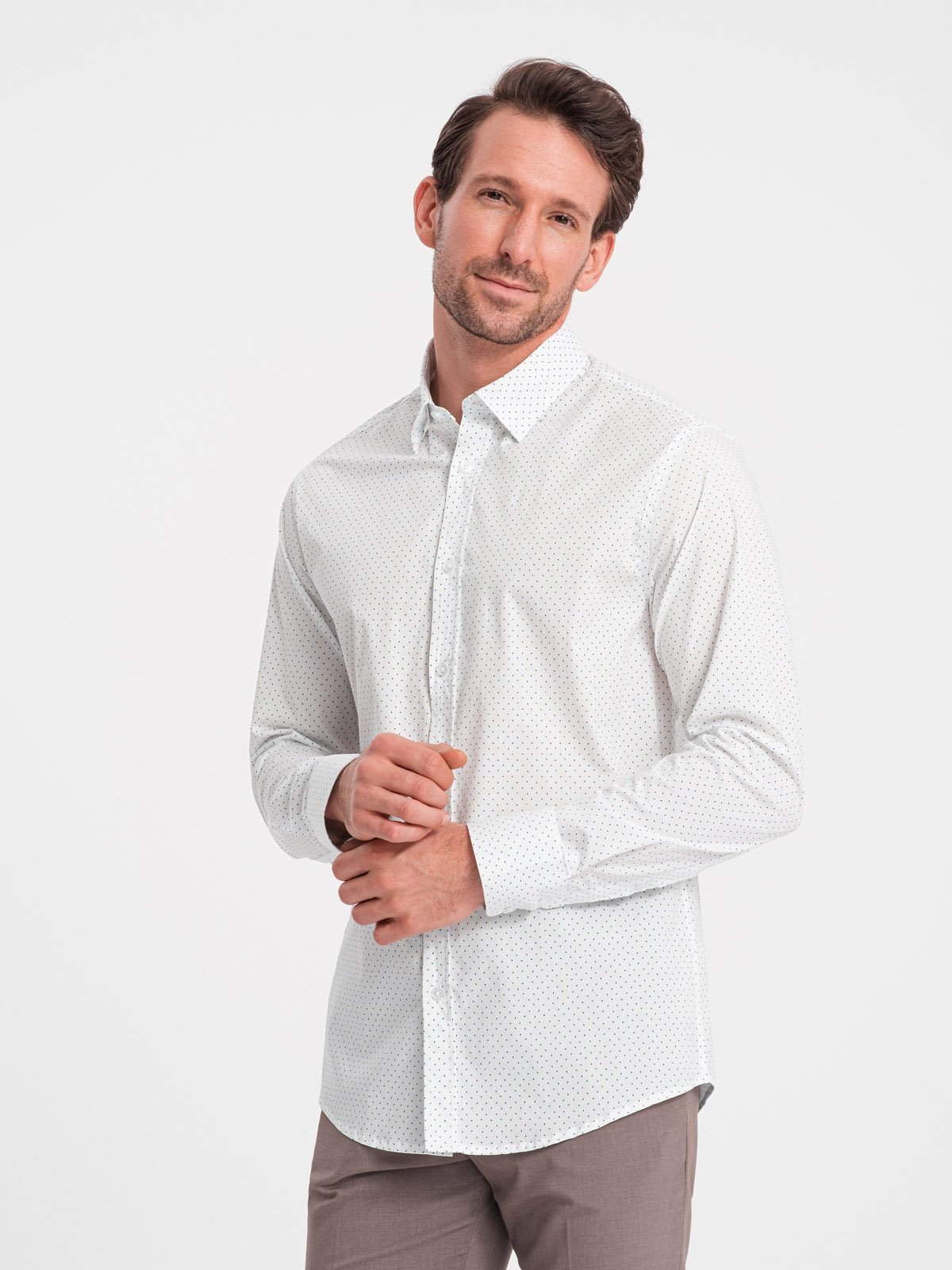 Ombre Men's cotton micro pattern REGULAR FIT shirt - white