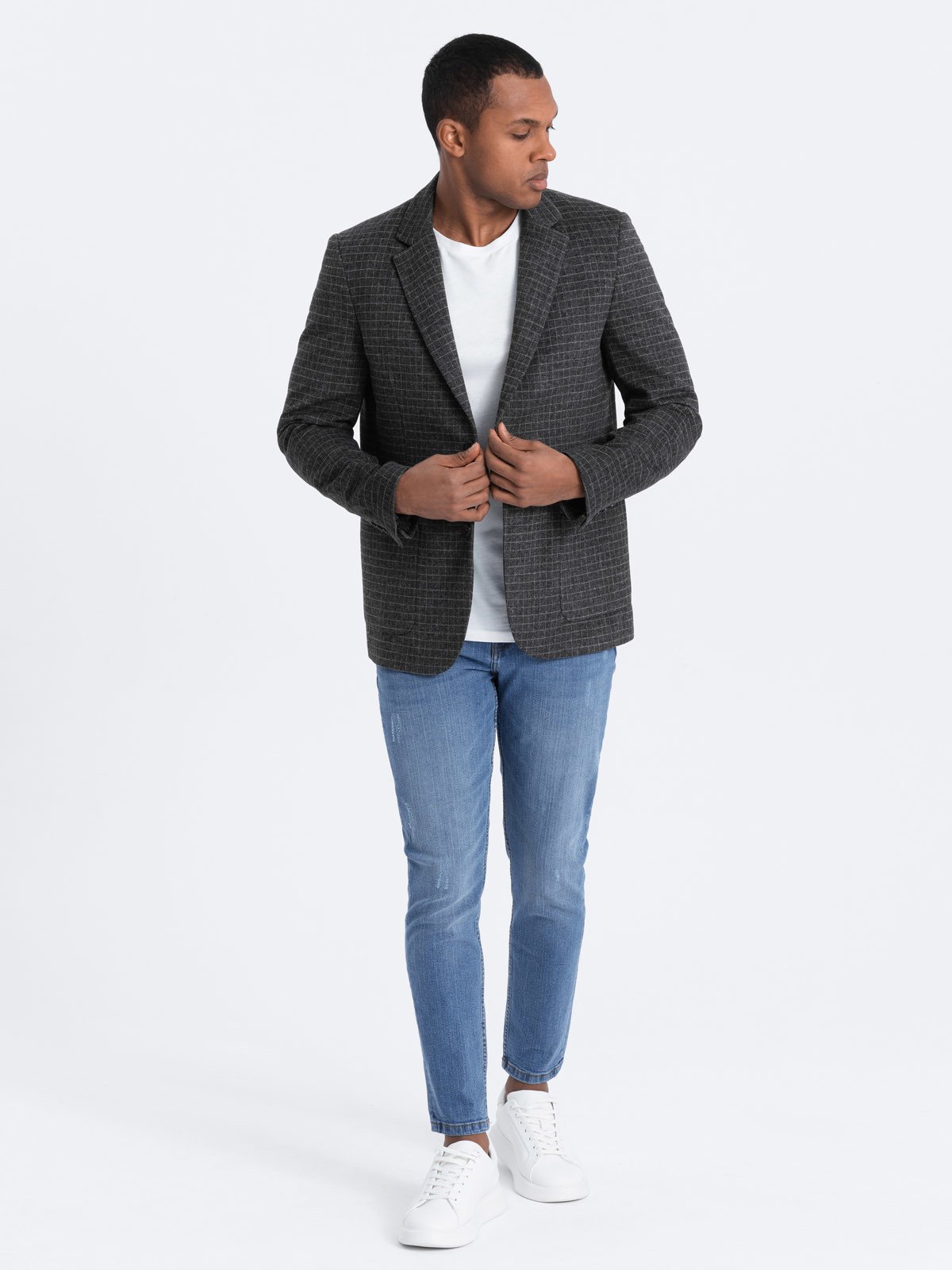 Ombre Men's jacquard jacket in delicate check - black