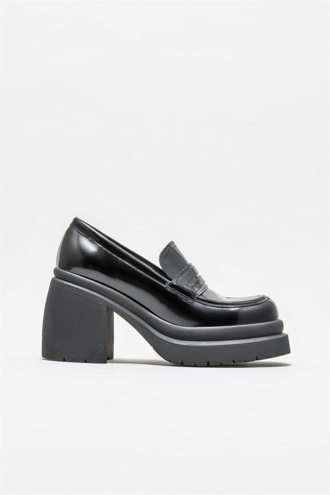 Elle Shoes Black Leather Women's Heeled Shoes