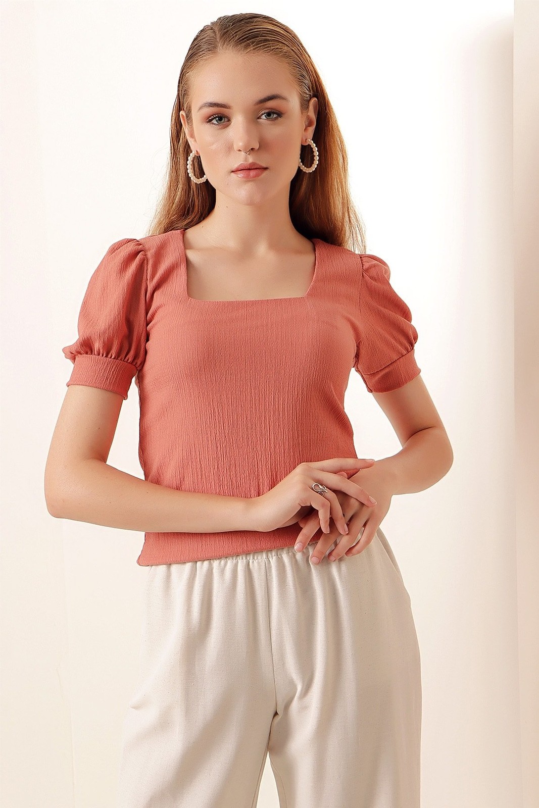 Bigdart 0409 Square Collar Knitted Blouse - Dried Rose