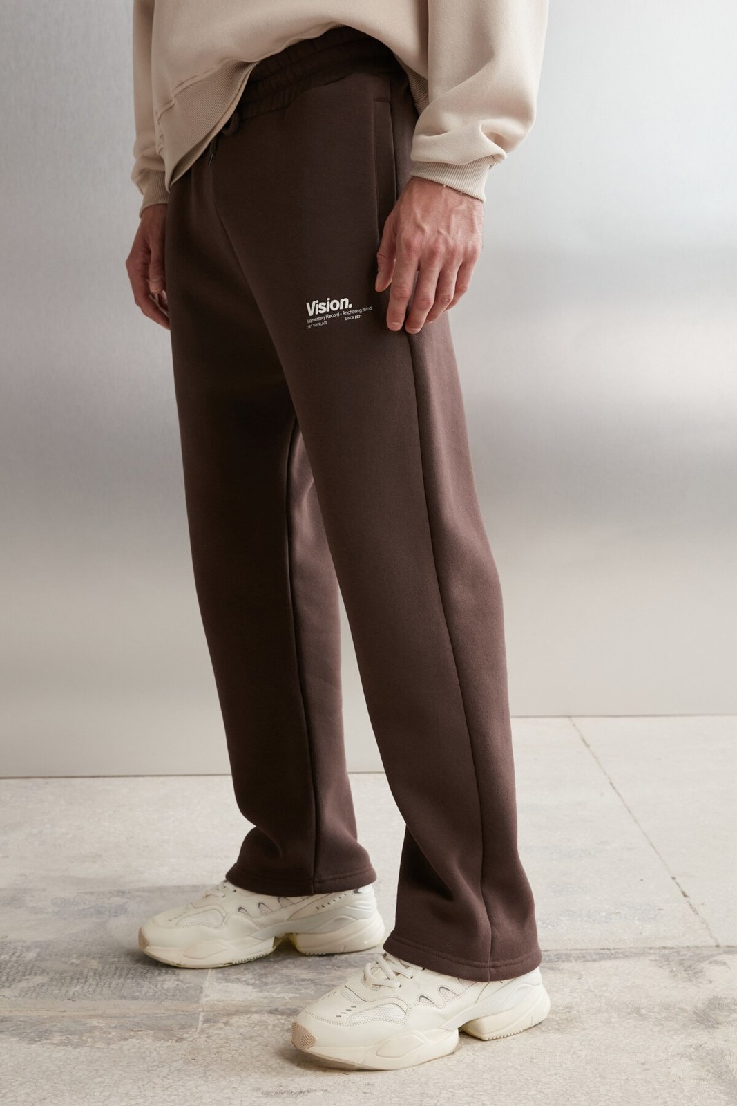 GRIMELANGE Freddy Men's Regular Fit Soft Fabric Printed 3 Pocket Bitter Brown Sweatpant