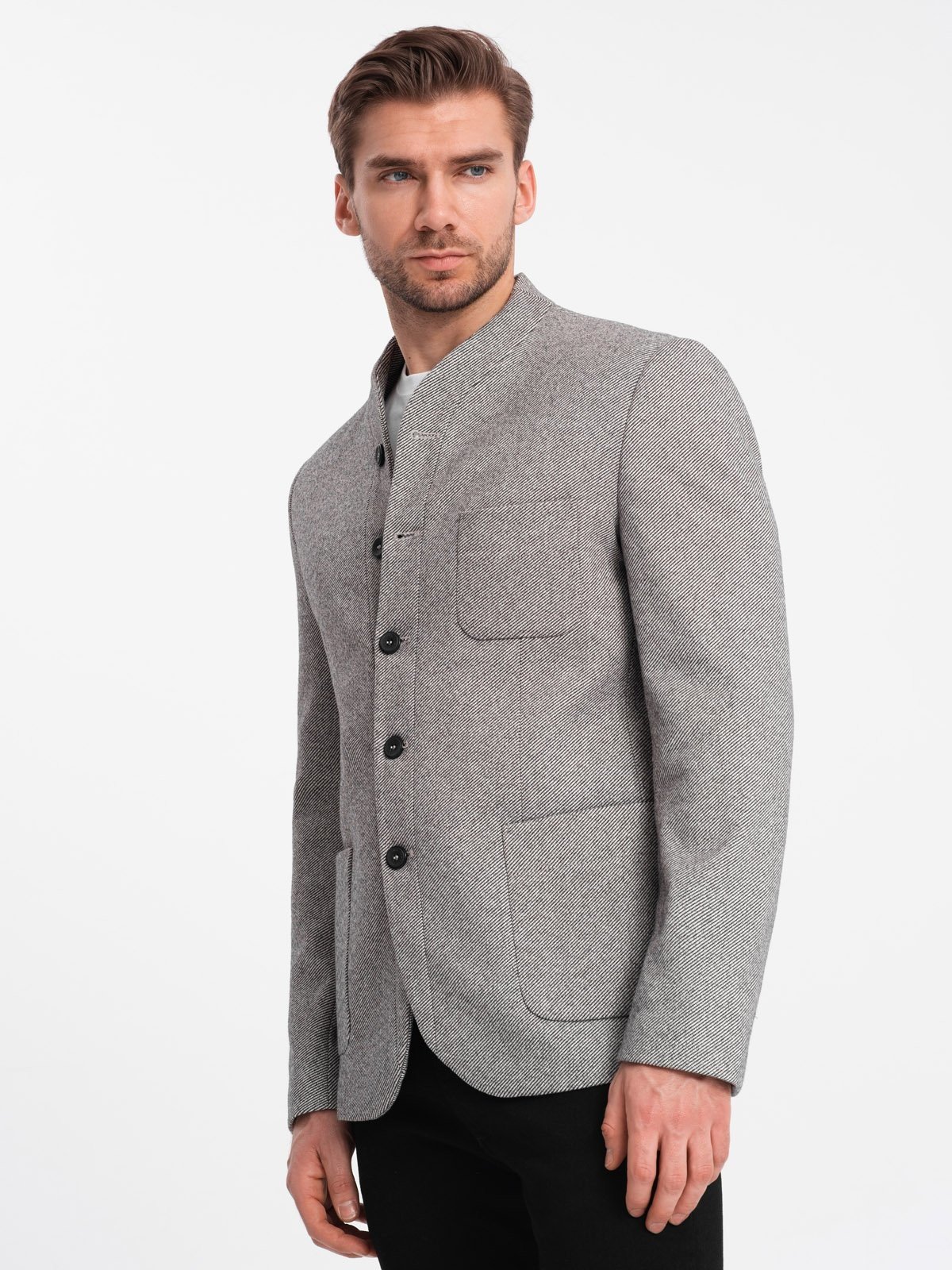 Ombre Stylish men's jacket without lapels - light grey