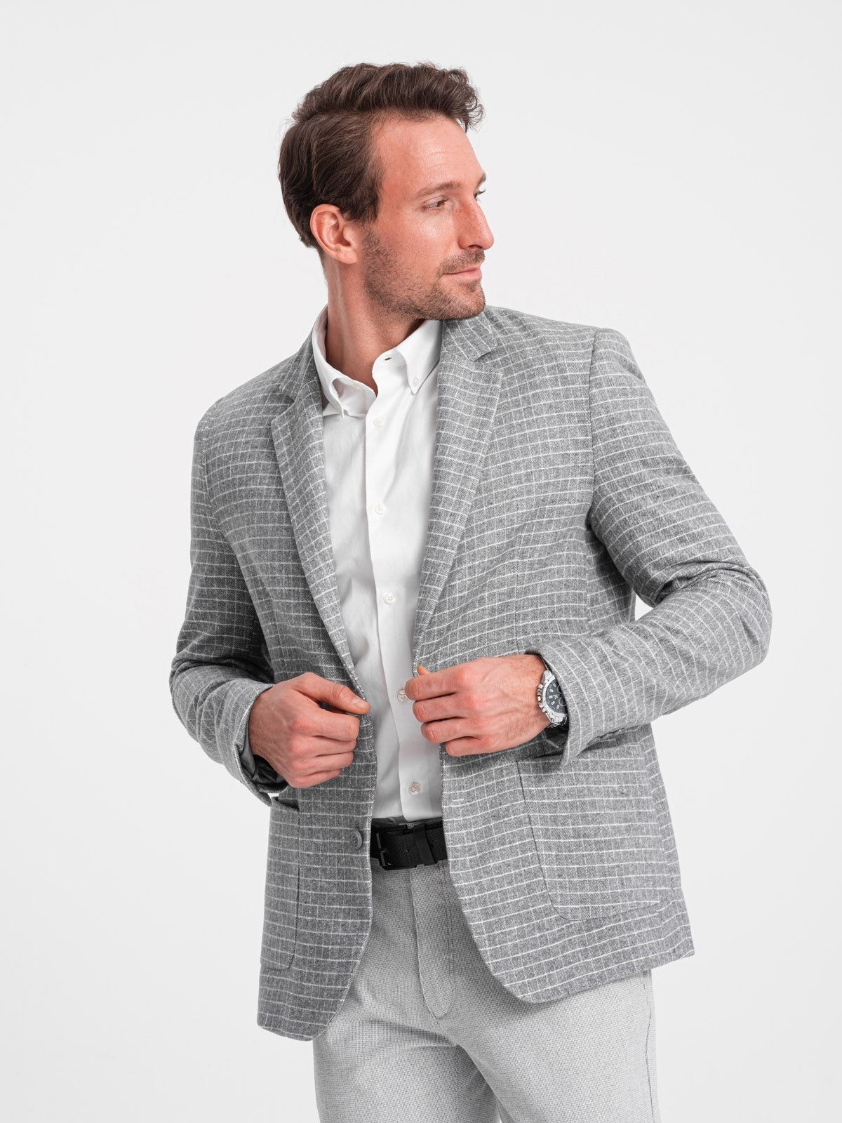 Ombre Men's jacquard jacket in delicate check - graphite