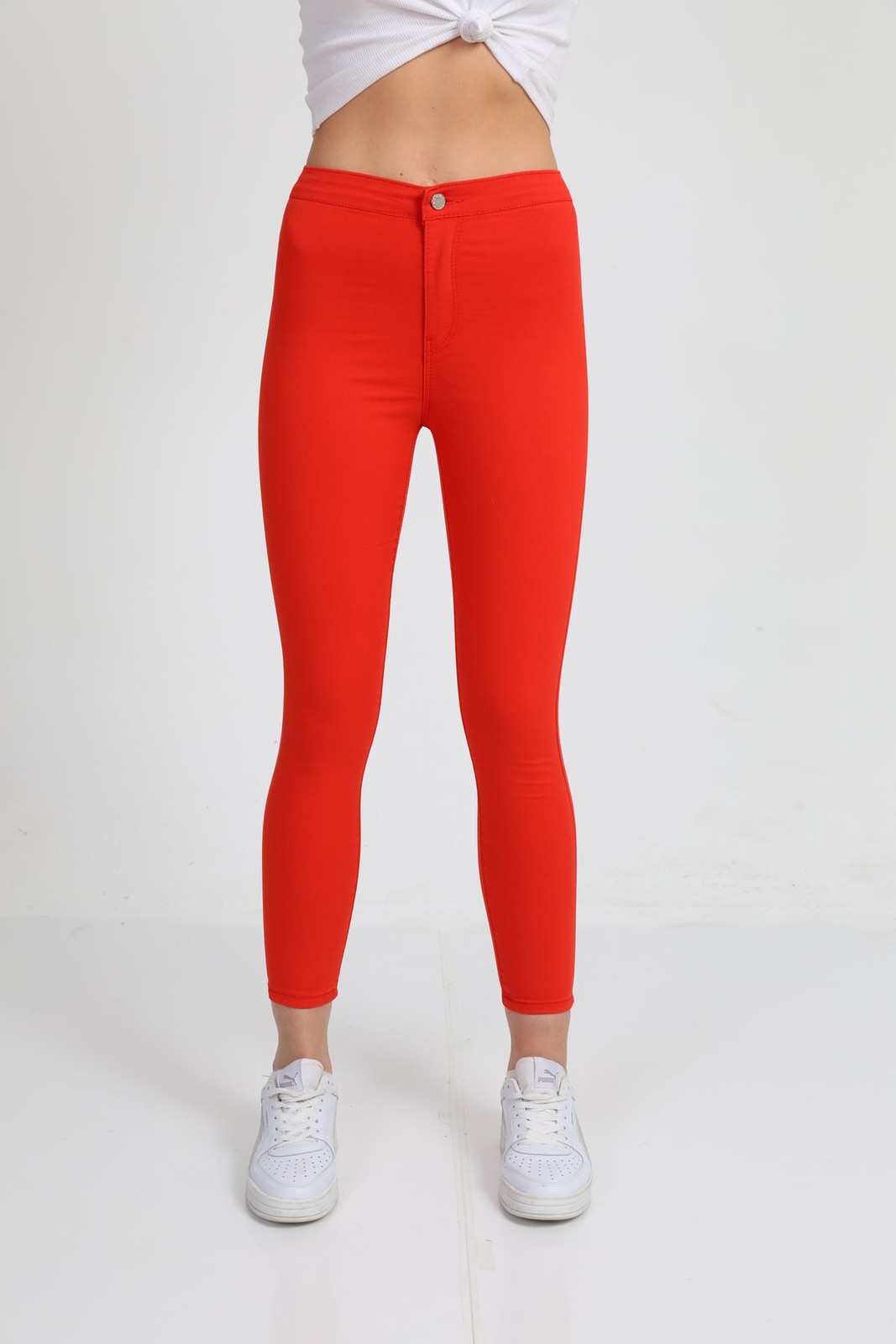 BİKELİFEJNS Women's Red High Waist Lycra Leggings Trousers