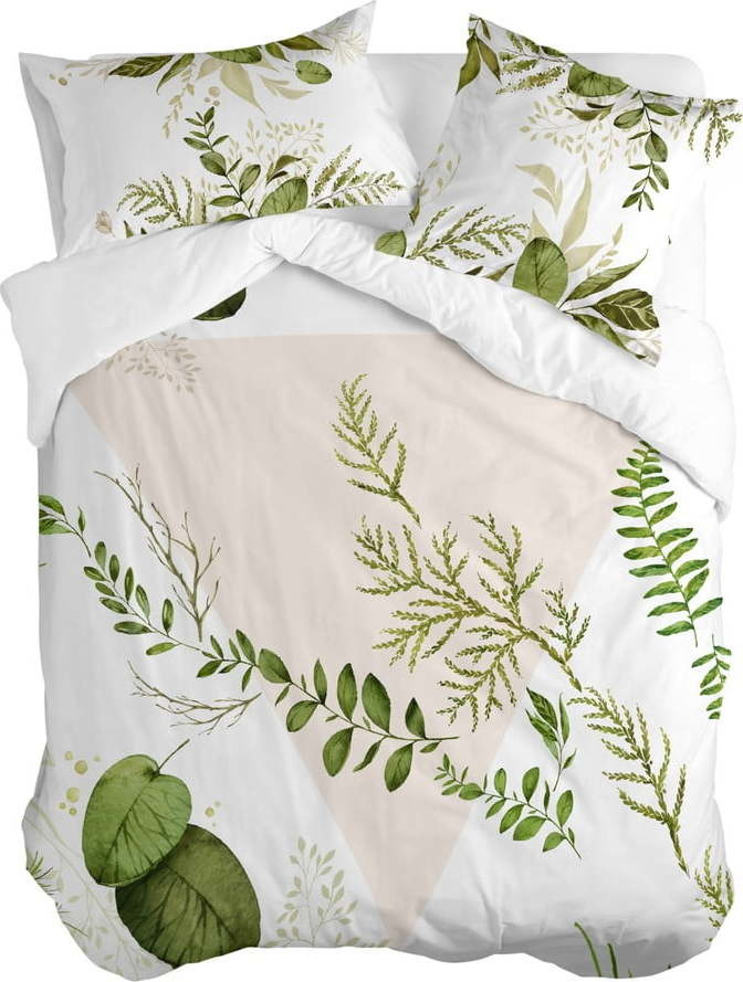 Bílo-zelený bavlněný povlak na peřinu na jednolůžko 140x200 cm Herbal – Happy Friday