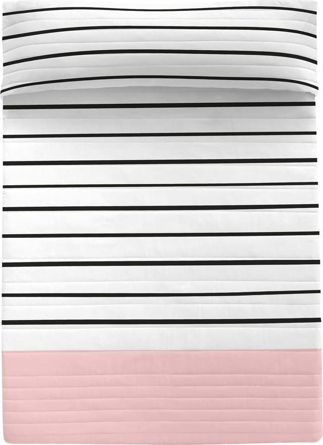 Bavlněný prošívaný přehoz v černobílé a růžové barvě 240x260 cm Blush – Blanc