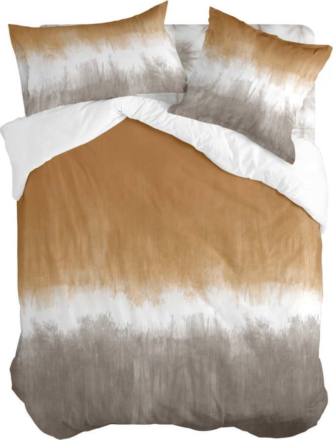Bílo-hnědý bavlněný povlak na peřinu na dvoulůžko 200x200 cm Tie dye – Blanc