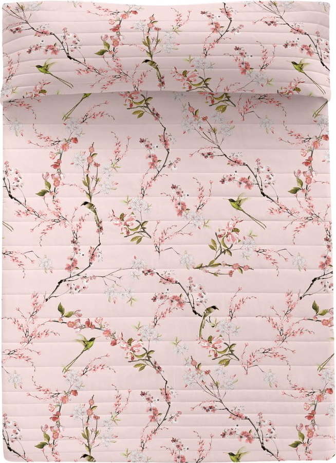 Růžový bavlněný prošívaný přehoz 180x260 cm Chinoiserie – Happy Friday