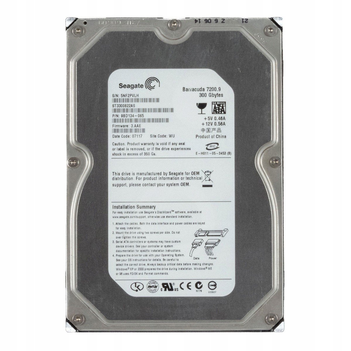 seagate> Barracuda 7200.9 300GB 7.2K 8MB Sata II 3.5'' ST3300822AS