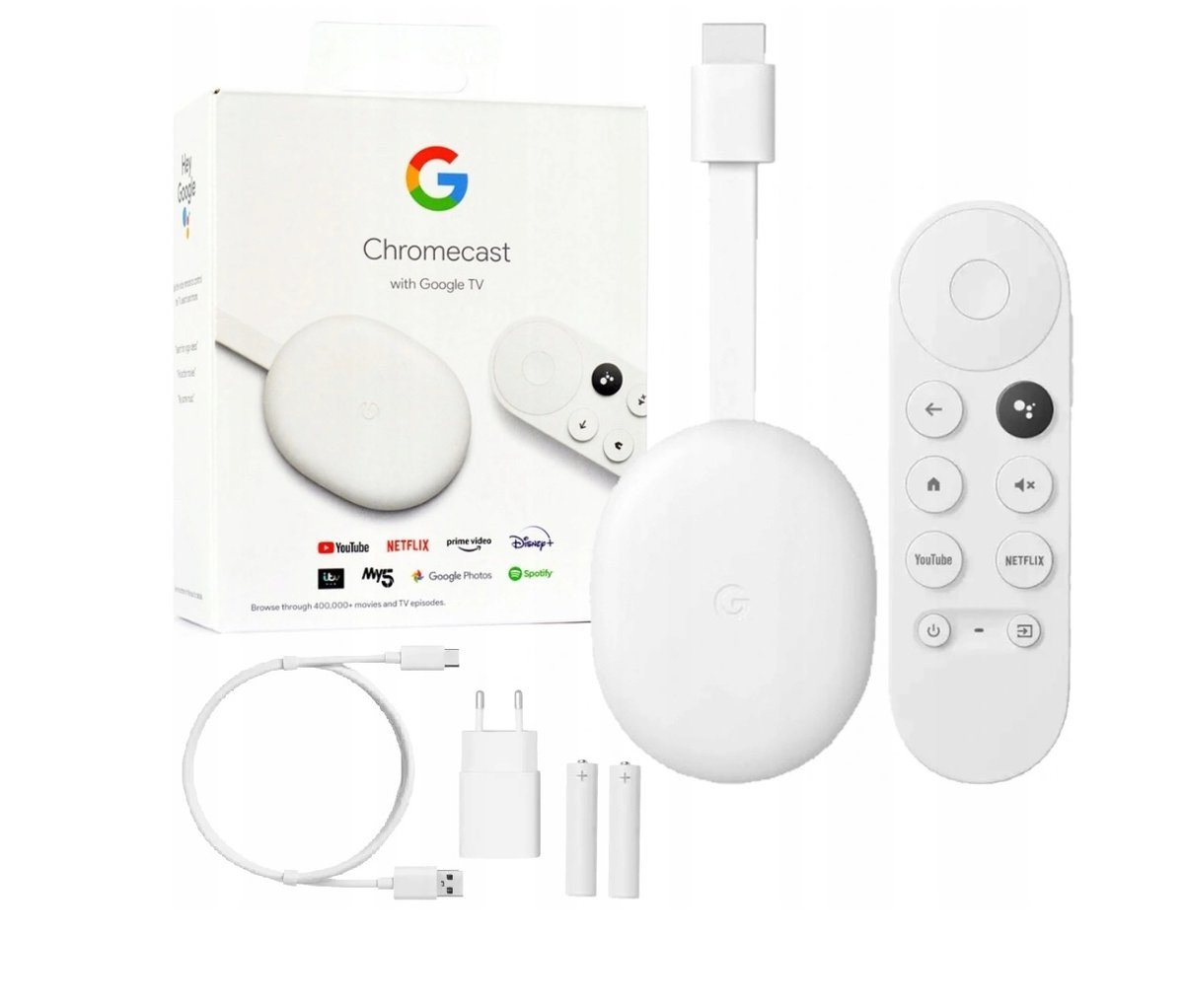 Google Přehrávač Chromecast 4 Full Hd Smart Tv Wi-Fi Dálkové Ovládání A Baterie