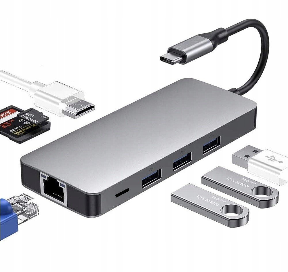 Adapter Hub 9W1 Usb Hdmi 4K RJ45 Sd/tf Pd pro notebook Usb-c Thunderbolt 3