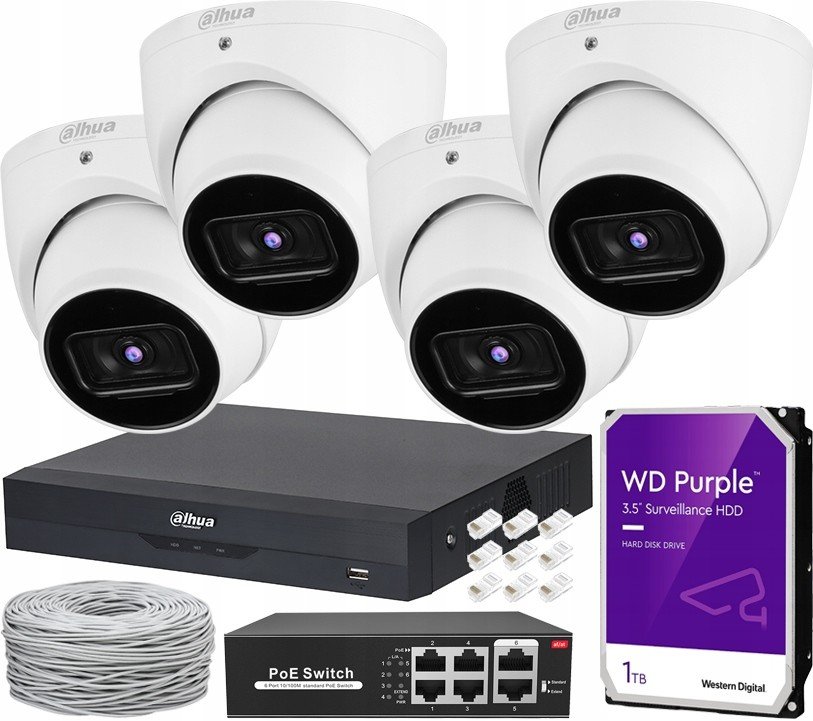 Ip monitorovací sada 4x IPC-HDW3541EM Dahua WizSense PoE Výkonný Ir 30m Apka
