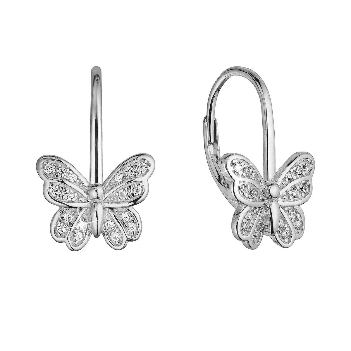 Evolution Group Stříbrné náušnice motýlci se zirkony 11500.1 crystal