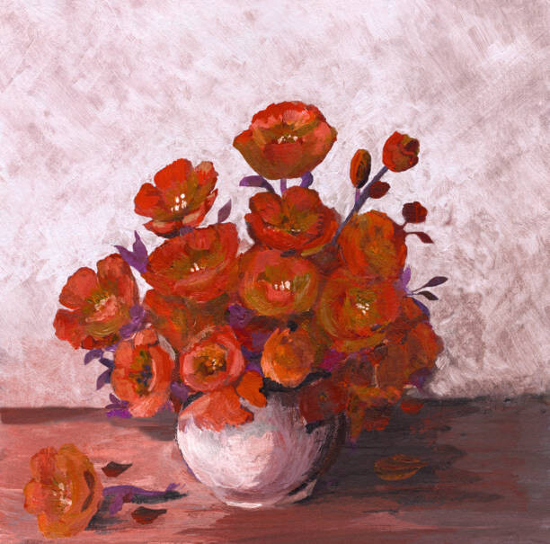 mitza Ilustrace Oil painted bunch of red poppies, mitza, (40 x 40 cm)