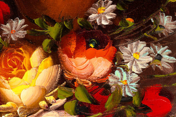 Dan Totilca Ilustrace Macro of Still Life with Flowers Oil Painting, Dan Totilca, (40 x 26.7 cm)