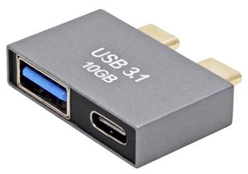 Roline Adaptér 2x USB C(M) - USB3.0 A(F) + USB C(F), 10Gbps, stříbrný