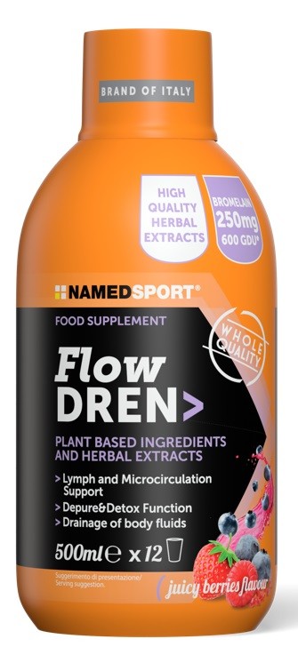 NAMEDSPORT Flow Dren 500 ml, tekutý koncentrát pro redukci přebytečné vody v těle, Juicy Berries