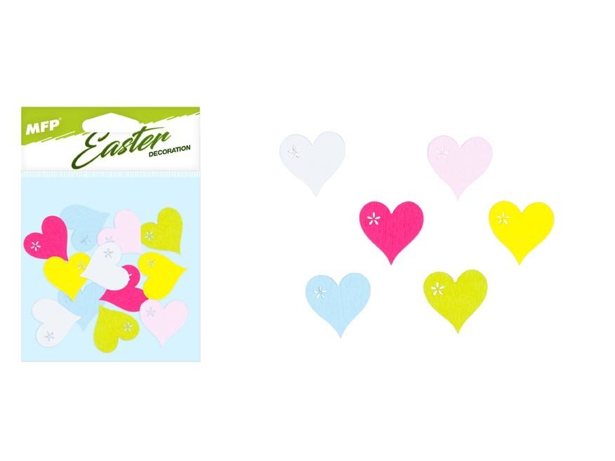 MFP 2221753 Dekorace srdce 2,5cm 12ks barevný mix