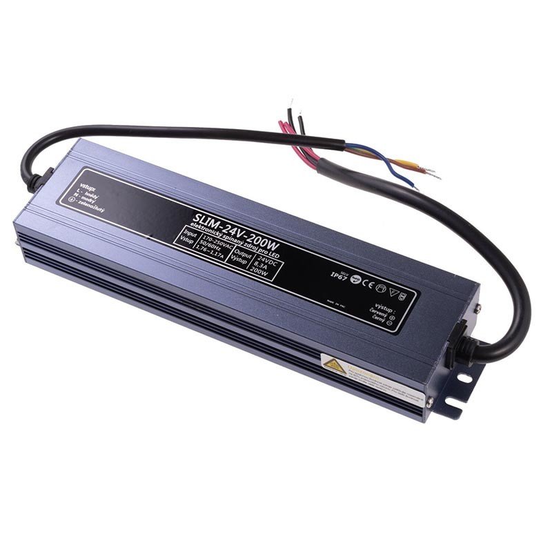 T-LED Trafo pro zapojení LED osvětlení 24V 200W SLIM voděodolné IP67 056232
