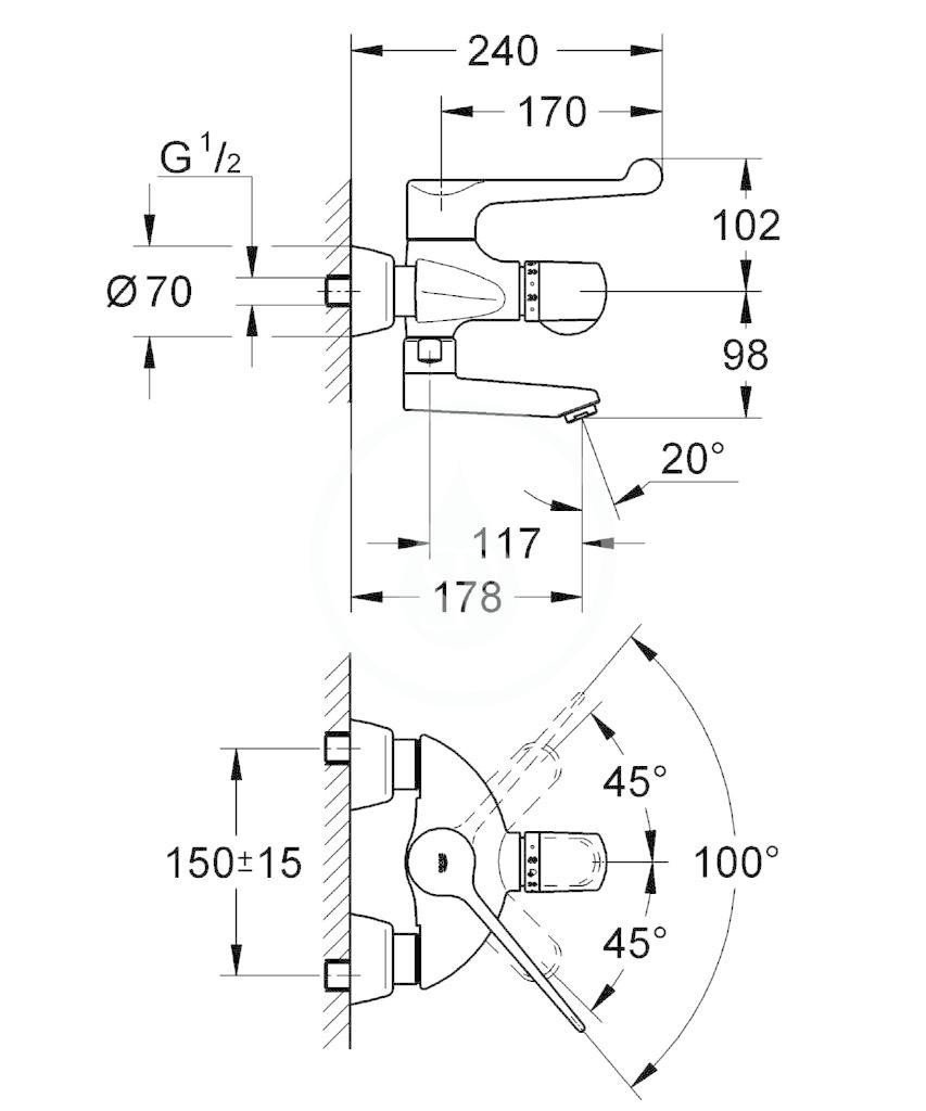 GROHE Grohtherm Ergomix Termostatická lékařská baterie, chrom 34019000