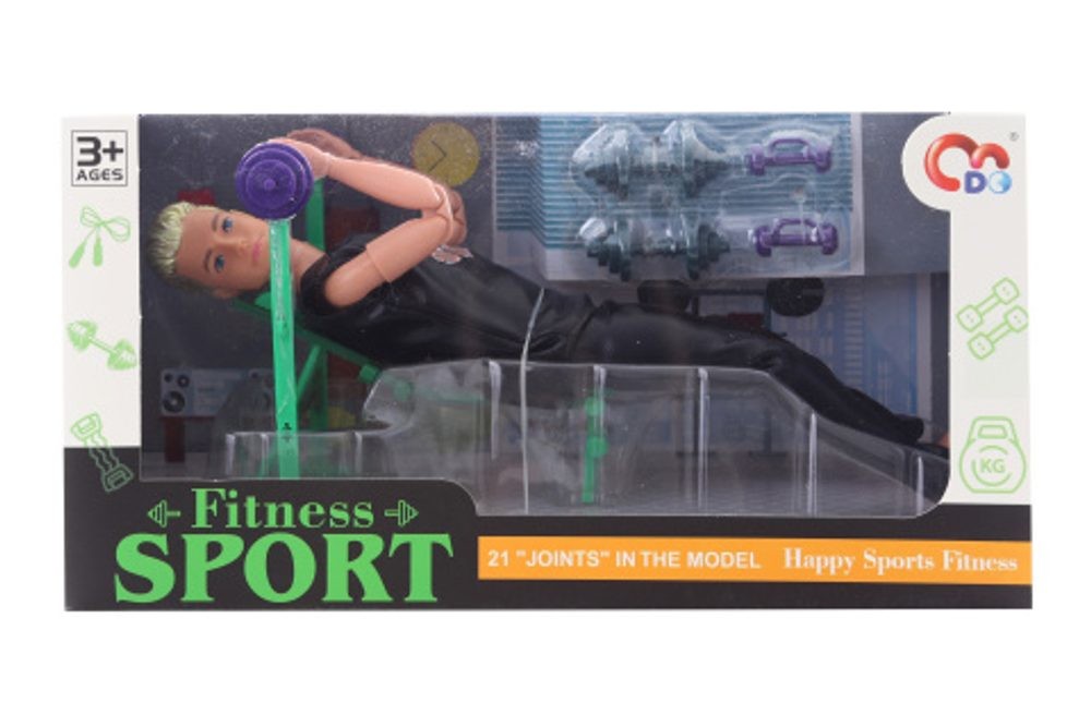 Panáček kloubový fitness sportovec panák set s lavicí a činkami plast