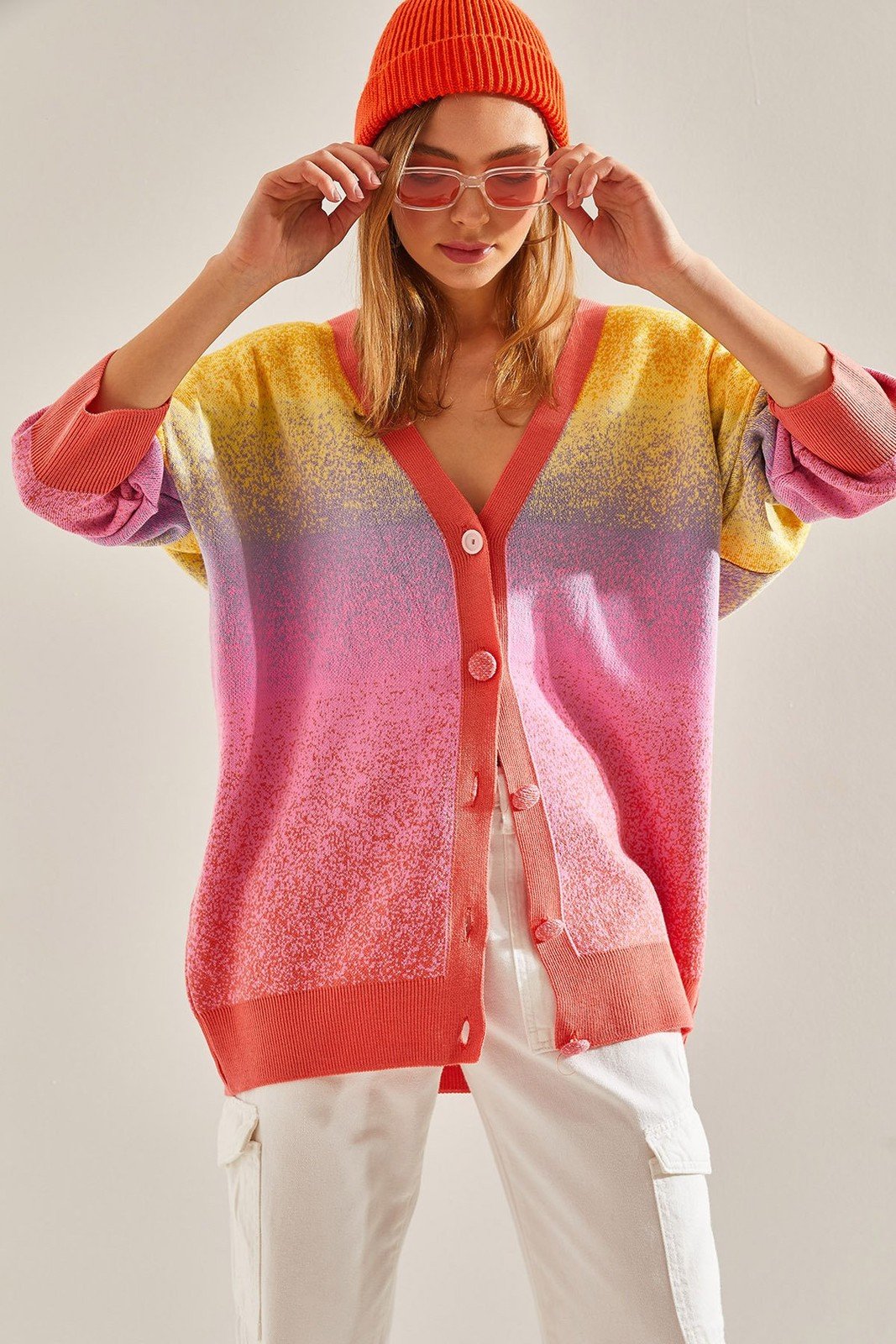 Bianco Lucci Women's Multicolor Oversize Knitwear Cardigan