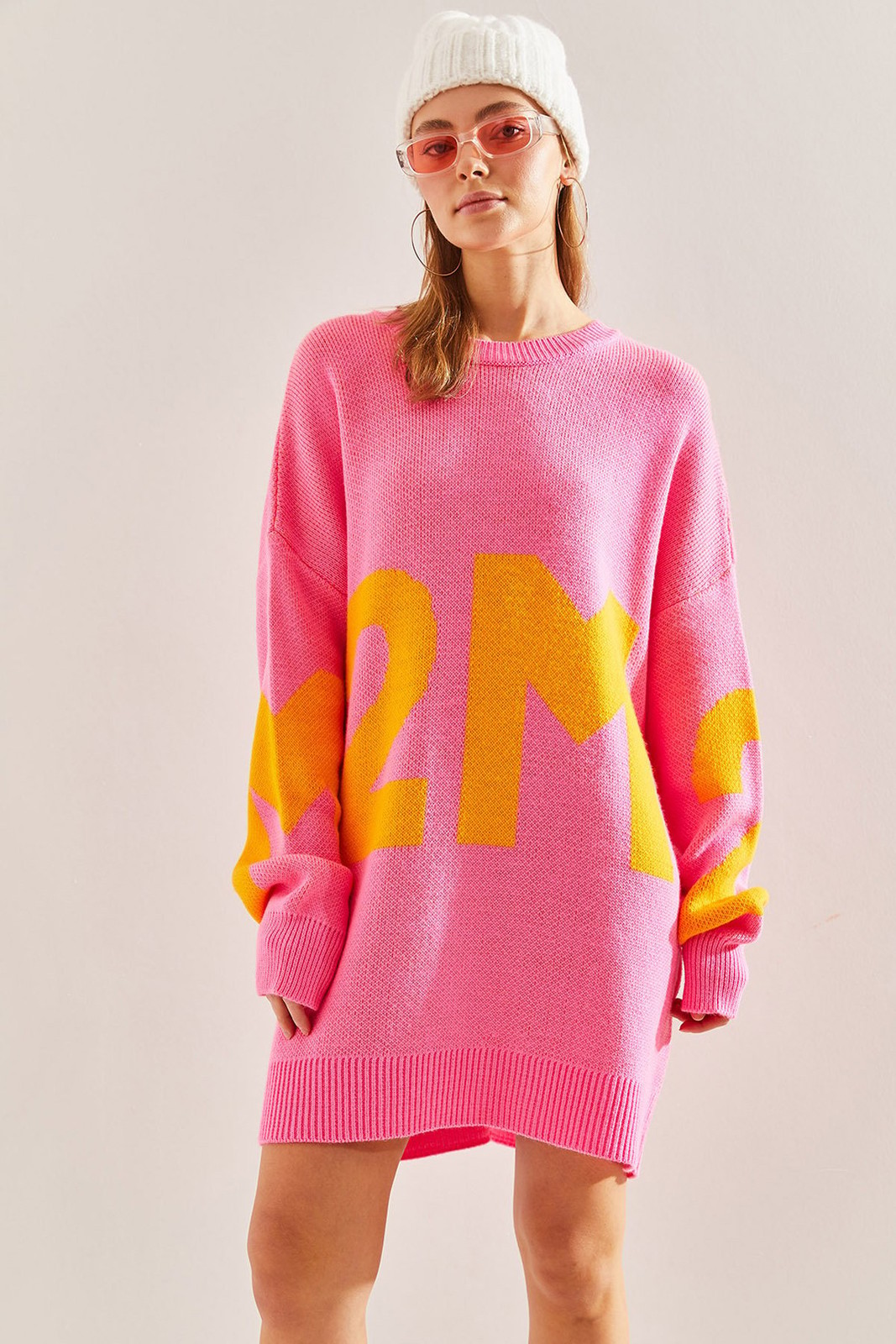 Bianco Lucci Women's 2M Printed Oversize Knitwear Sweater