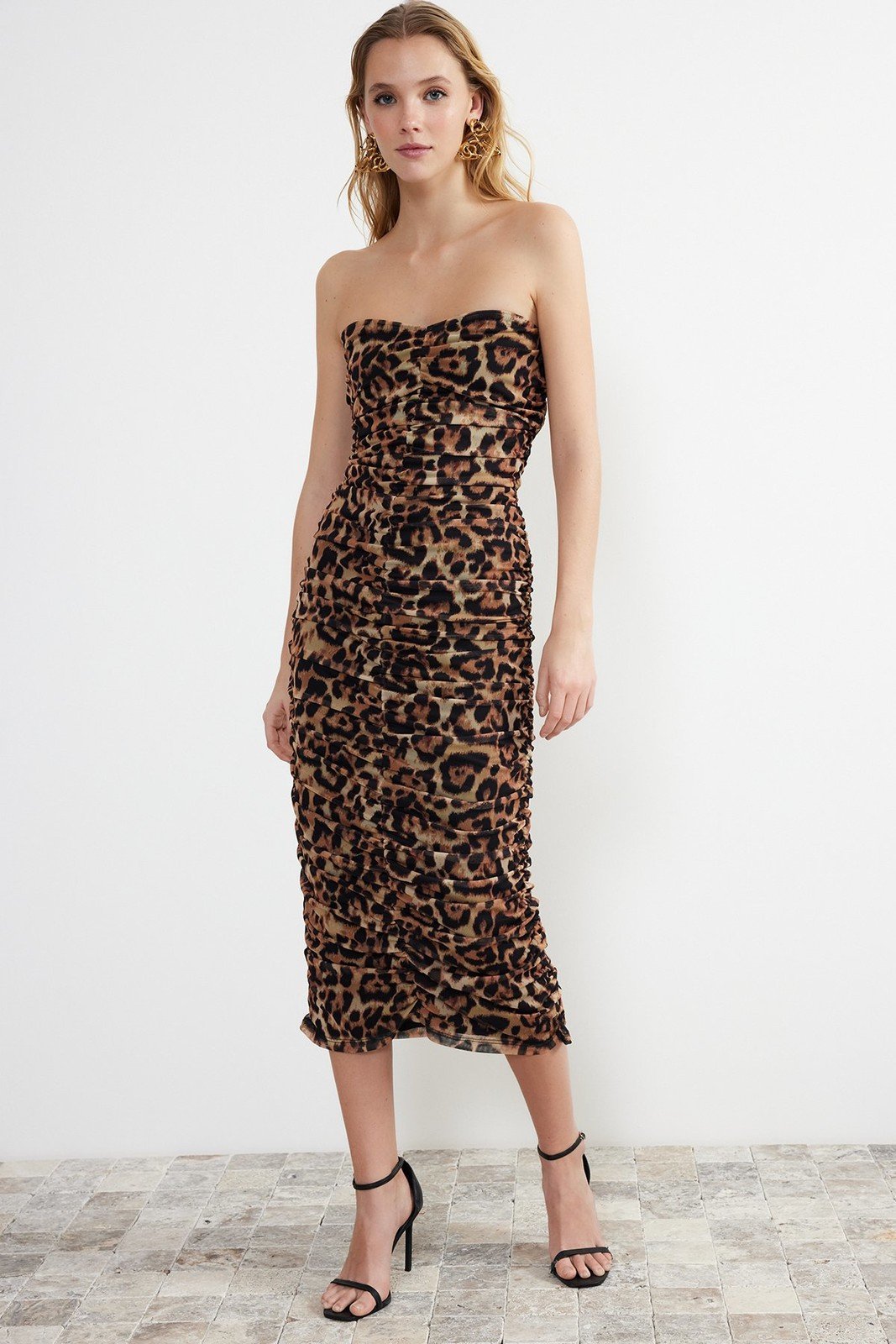 Trendyol Multi Color Draped Body Fitted Knitted Elegant Evening Dress