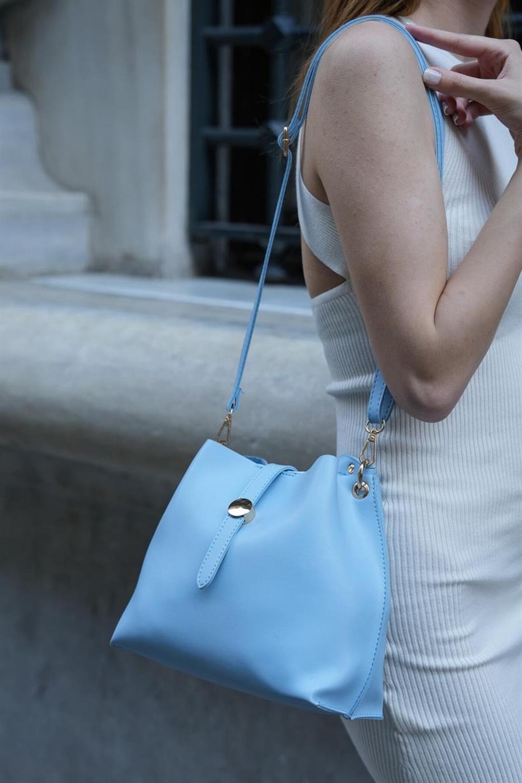 Madamra Baby Blue Women's Accessory Detailed Shoulder Bag
