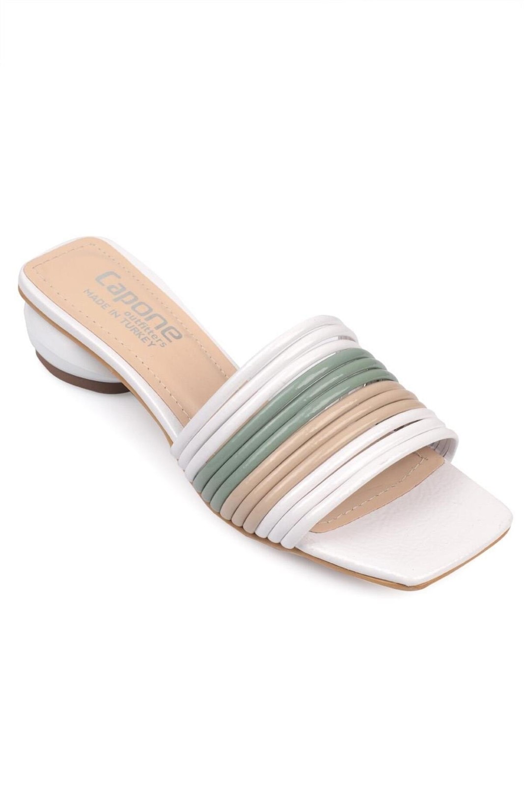 Capone Outfitters Capone Green Nude White Women's Mid Heel Multi Color Stylish Slippers