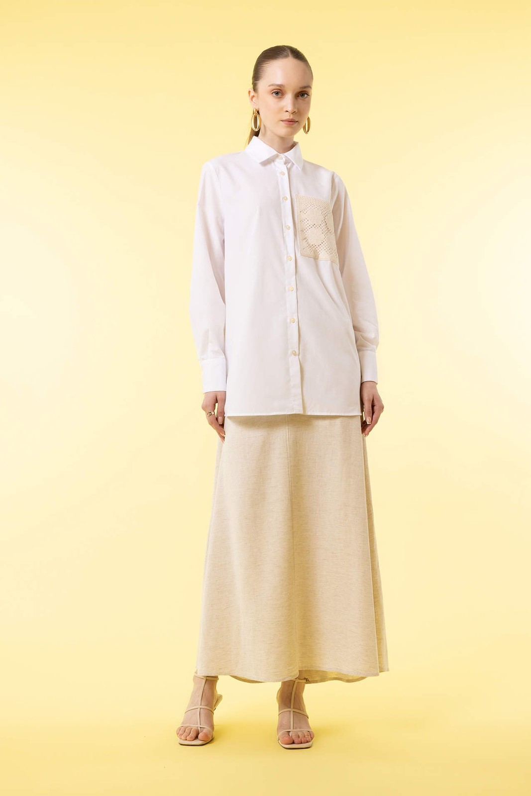 DEFACTO A Cut Linen Blend Long Skirt