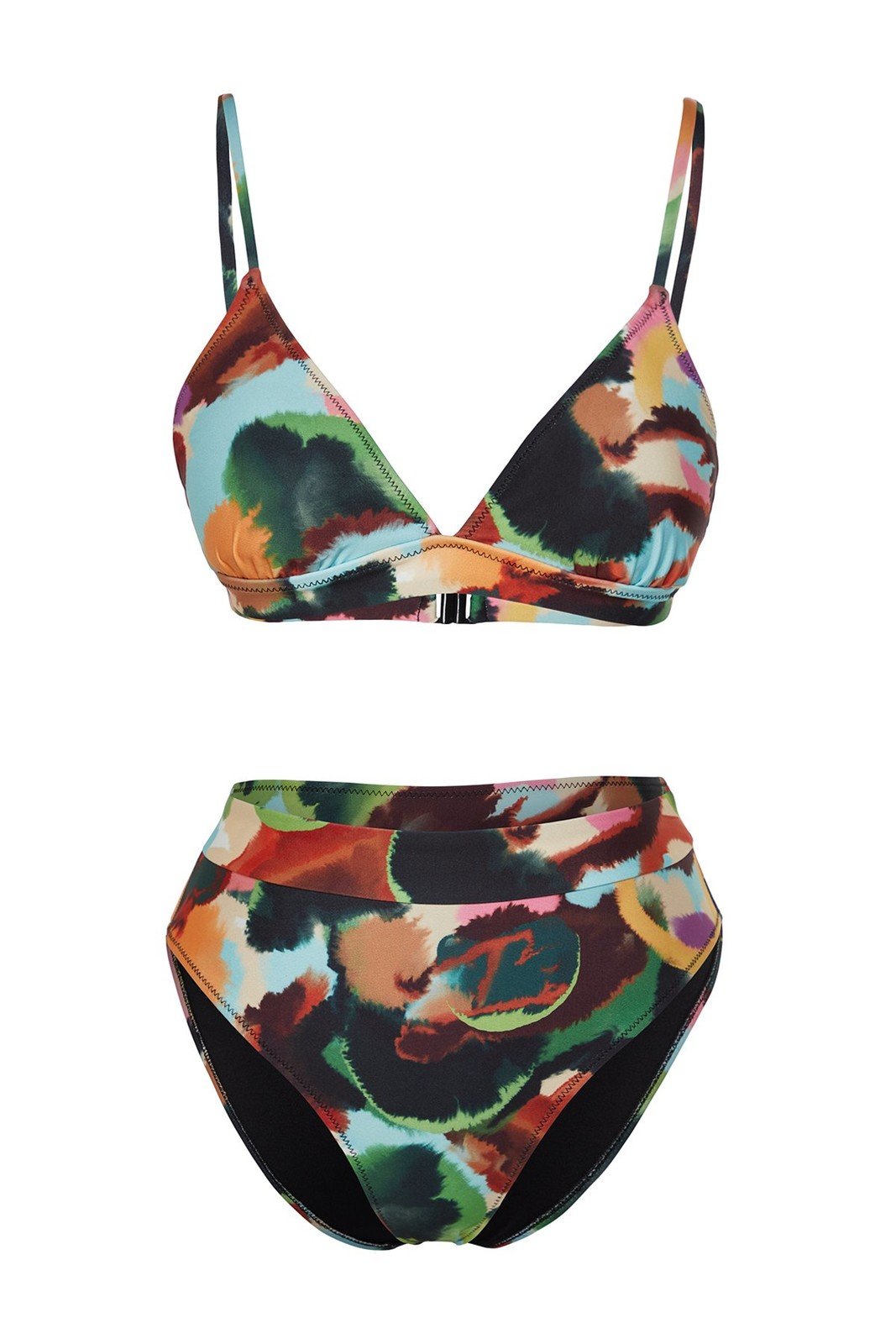 Trendyol Abstract Patterned Triangle High Waist High Leg Bikini Set