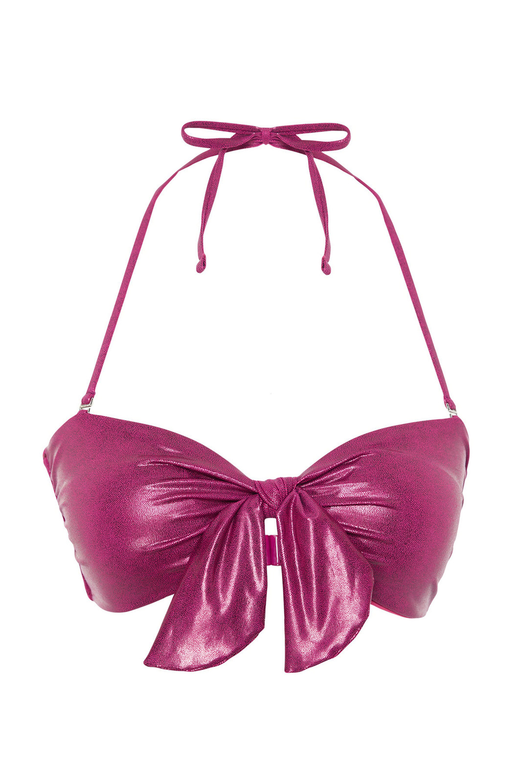 Trendyol Purple Strapless Tie-Up Shiny Lacquer Printed Bikini Top