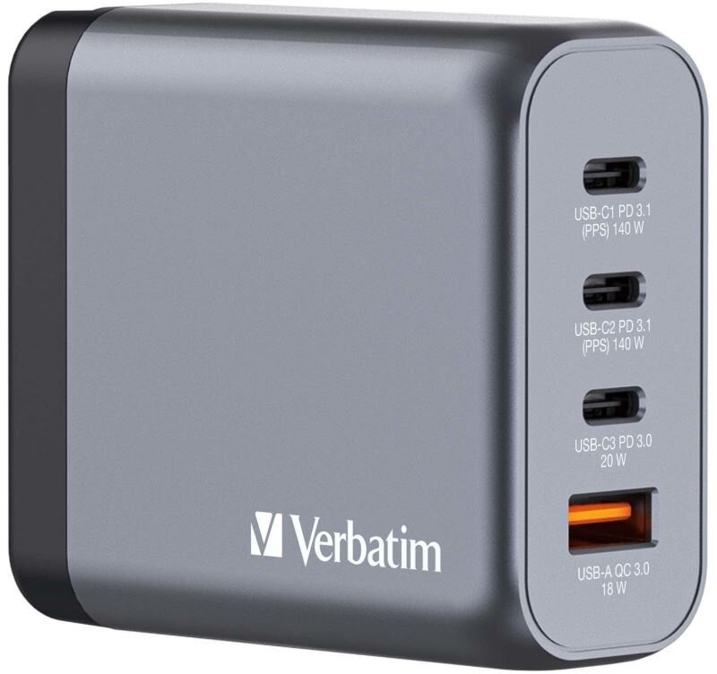 Verbatim cestovní adaptér GNC-140, GaN, 2xUSB-C PD 140W, USB-C PD 20W, USB-A QC - 32203