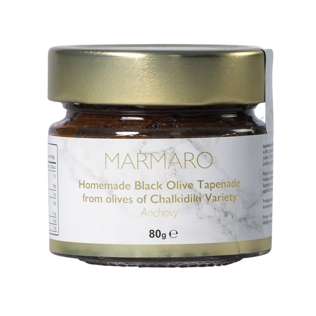 Marmaro Tapenáda z černých oliv s ančovičkami 80 g - PROMÁČKNUTÉ VIČKO A KŘIVĚ ETIKETA