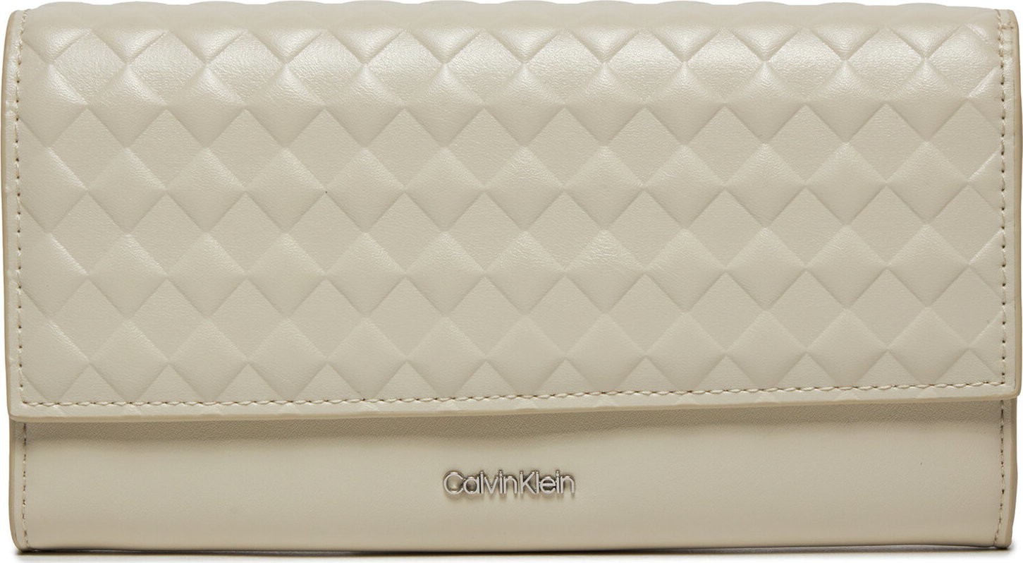 Velká dámská peněženka Calvin Klein Calvin Mini Quilt Large Trifold K60K611895 Dk Ecru PC4