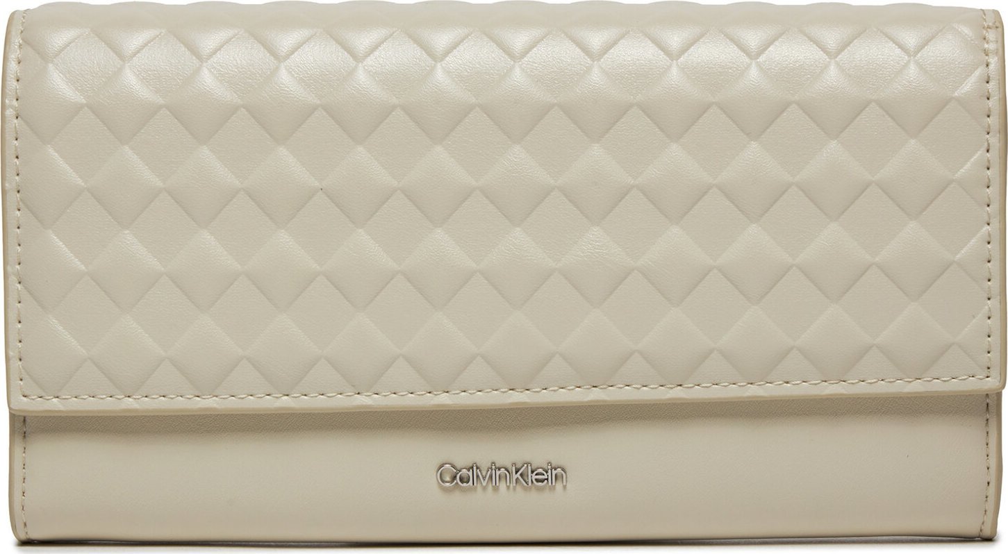 Velká dámská peněženka Calvin Klein Calvin Mini Quilt Large Trifold K60K611895 Dk Ecru PC4