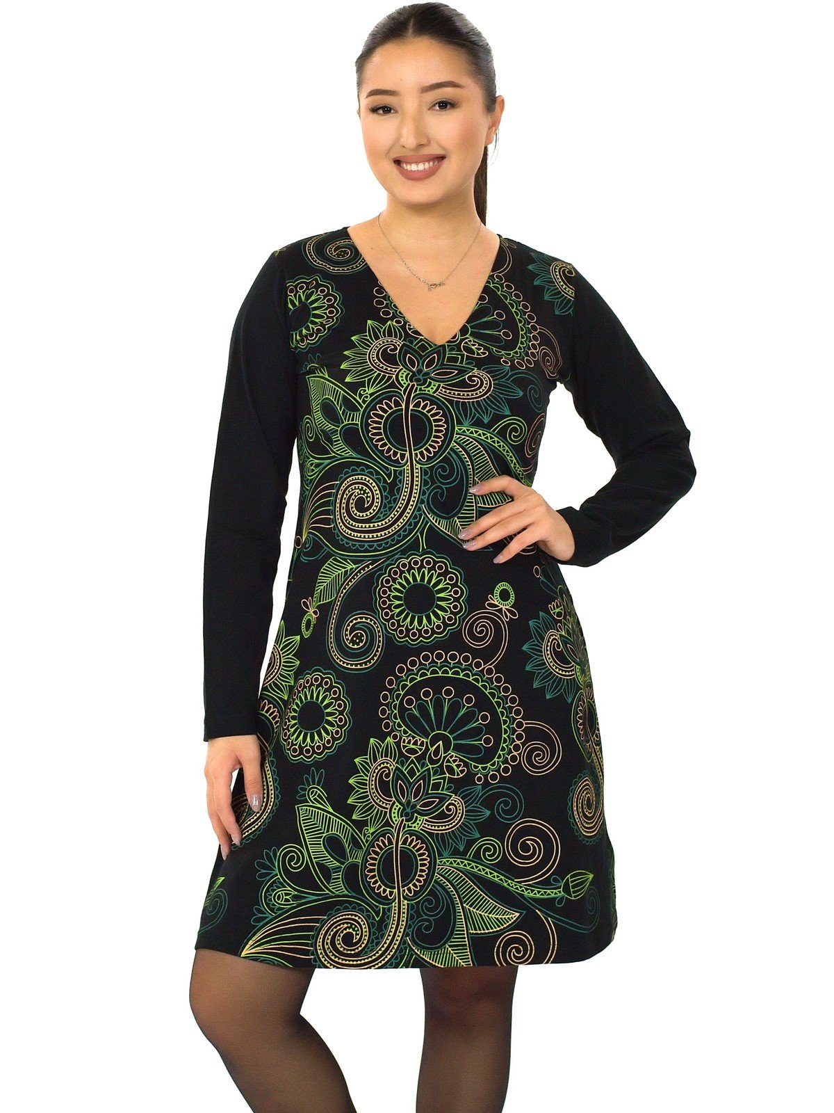 Himalife Šaty s dlouhým rukávem Samara - černá s limetkovou Velikost: S