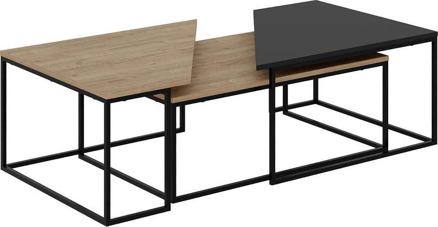 Konferenční stolky v sadě 3 ks s deskou v dubovém dekoru v přírodní barvě 70x110 cm Titan – Marckeric