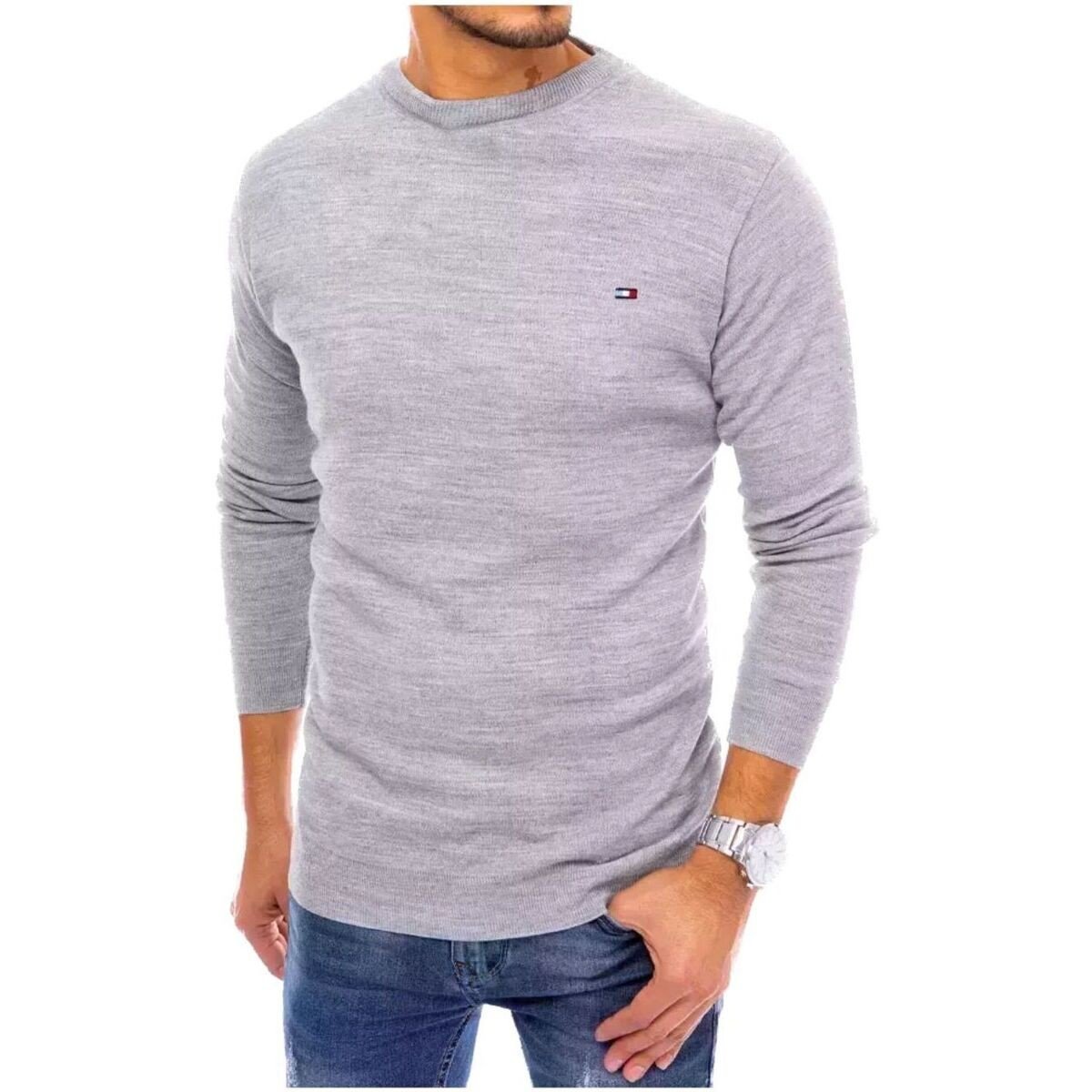 D Street  Pánský klasický svetr Laih světle šedá  Šedá