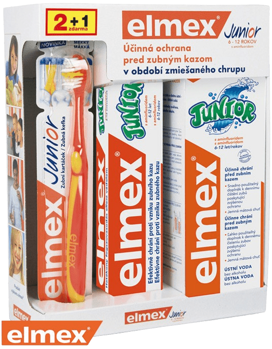 Elmex Junior systém zubní pasta 75ml, ústní voda 400ml, zubní kartáček