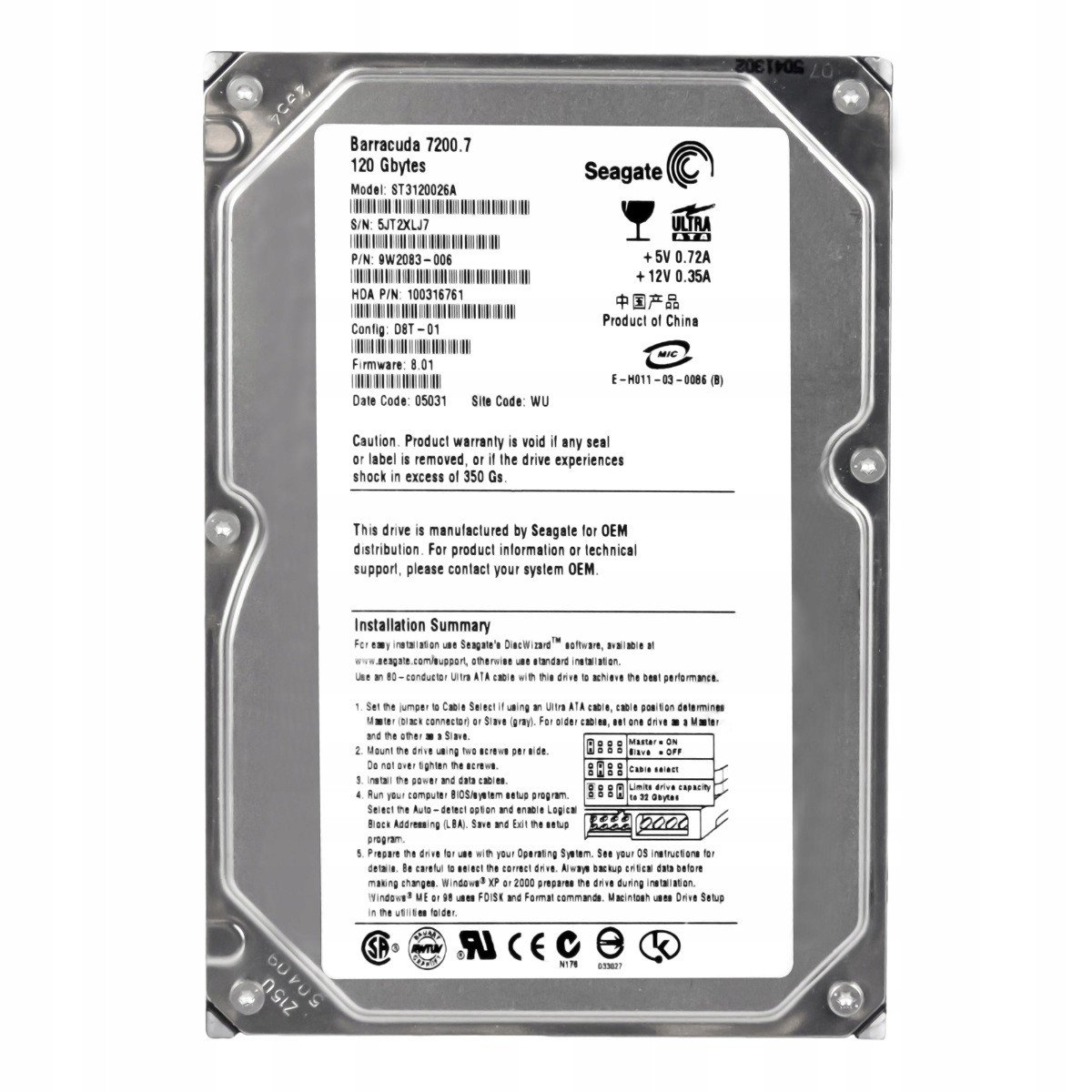 seagate> Barracuda 7200.7 120GB 7.2K 8MB Ata 3.5'' ST3120026A
