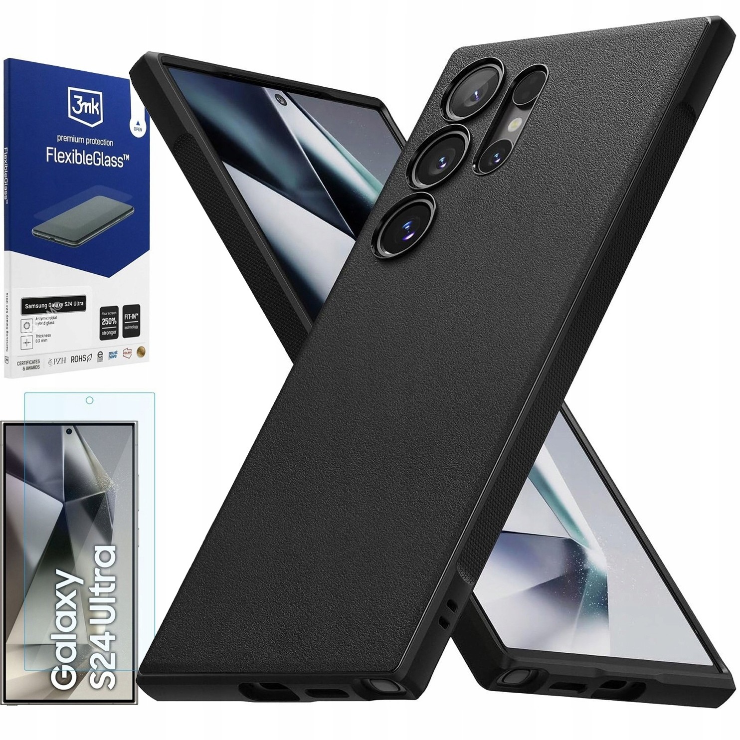 Pouzdro Ringke Onyx Case Black Onyx Case 3mk pro Samsung Galaxy S24 Ultra, Zadní Kryt