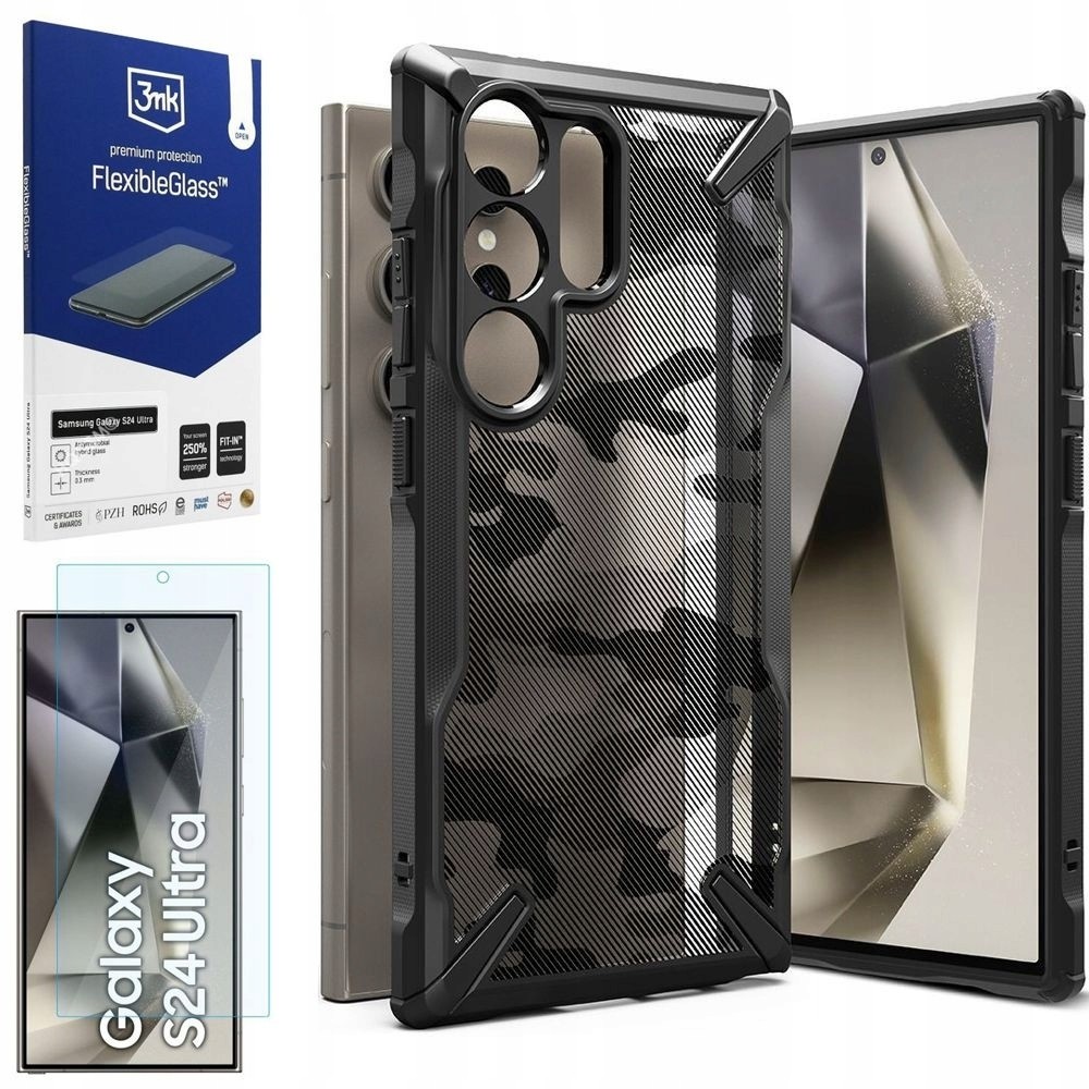 Pouzdro Ringke Fusion X Case Camo Black +šipka 3mk pro Samsung Galaxy S24 Ultra