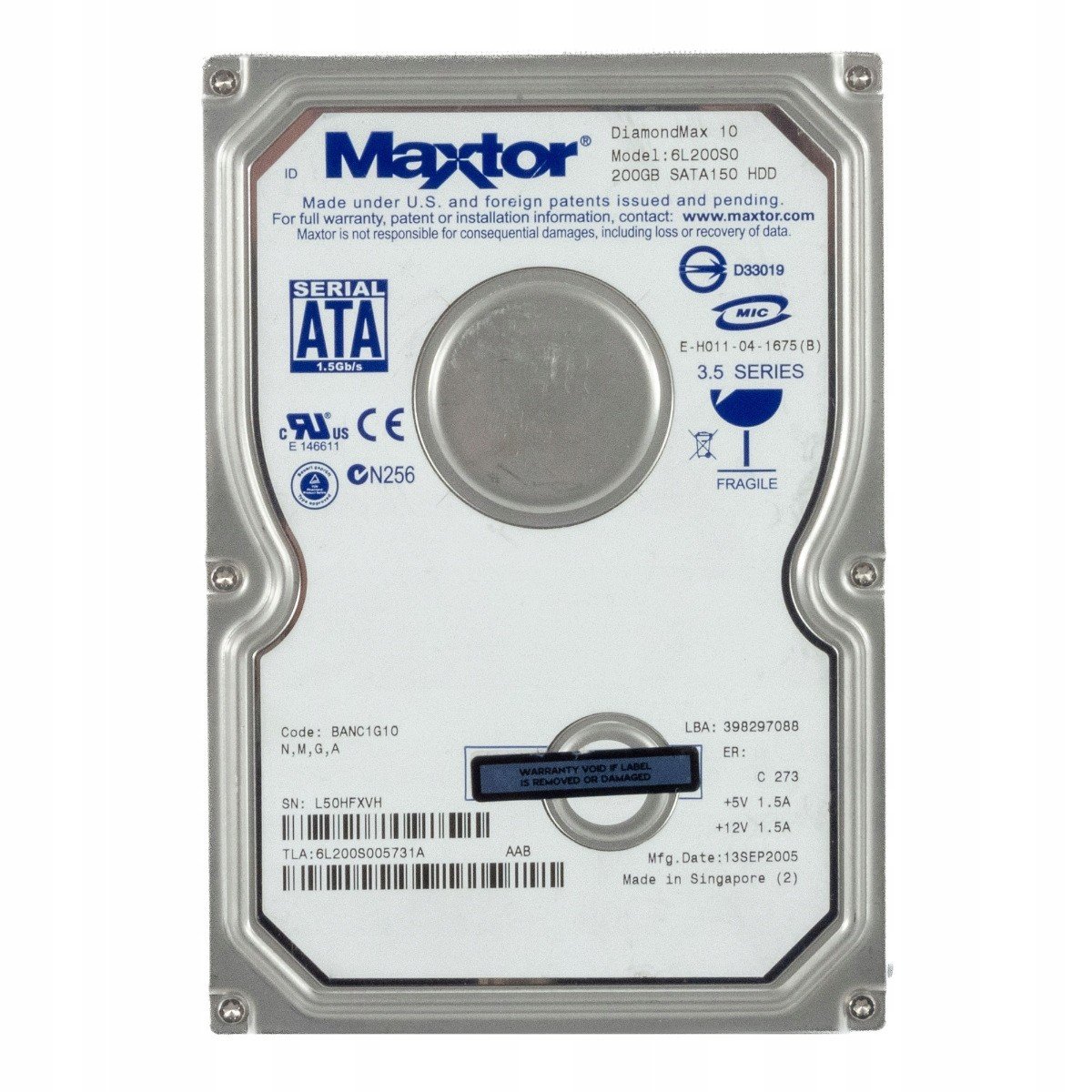 Maxtor DiamondMax 10 200GB 7.2K 16MB Sata 3.5'' 6L200S0