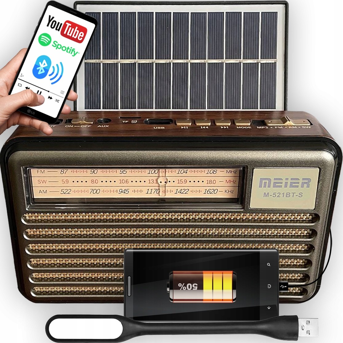 Rádio Přenosná Bluetooth Baterie Powerbanka Lampa Skutečný Retro Styl