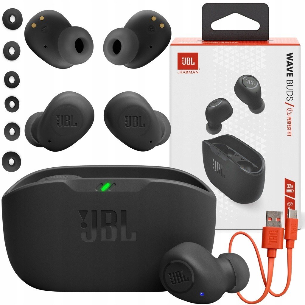 jbl> Bezdrátová Sluchátka Wave Buds Kanálový Bluetooth Mikrofon Černý