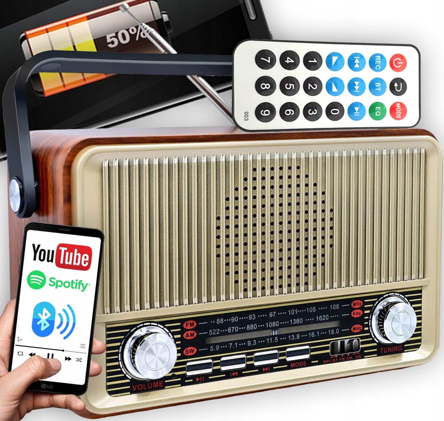 Rádio Přenosná Bluetooth Baterie Powerbanka Skutečný Retro Vintage Styl