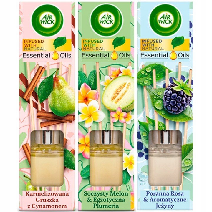 Air Wick Voňavé vonné tyčinky Mix Hruška Meloun ostružina 3x40ml